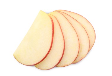 Photo of Slices of apple on white background, top view