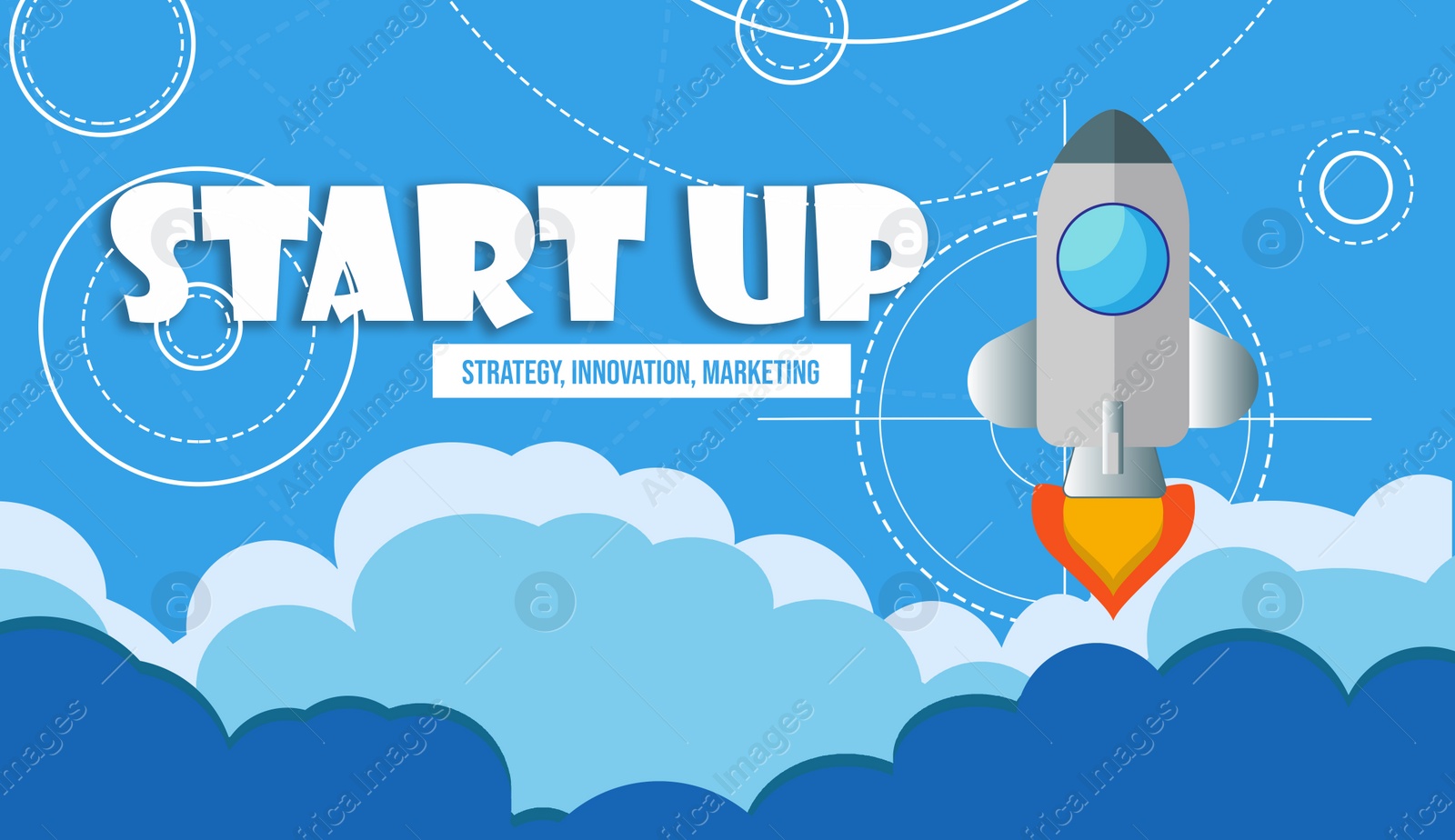 Illustration of Startup business concept.  rocket on color background 