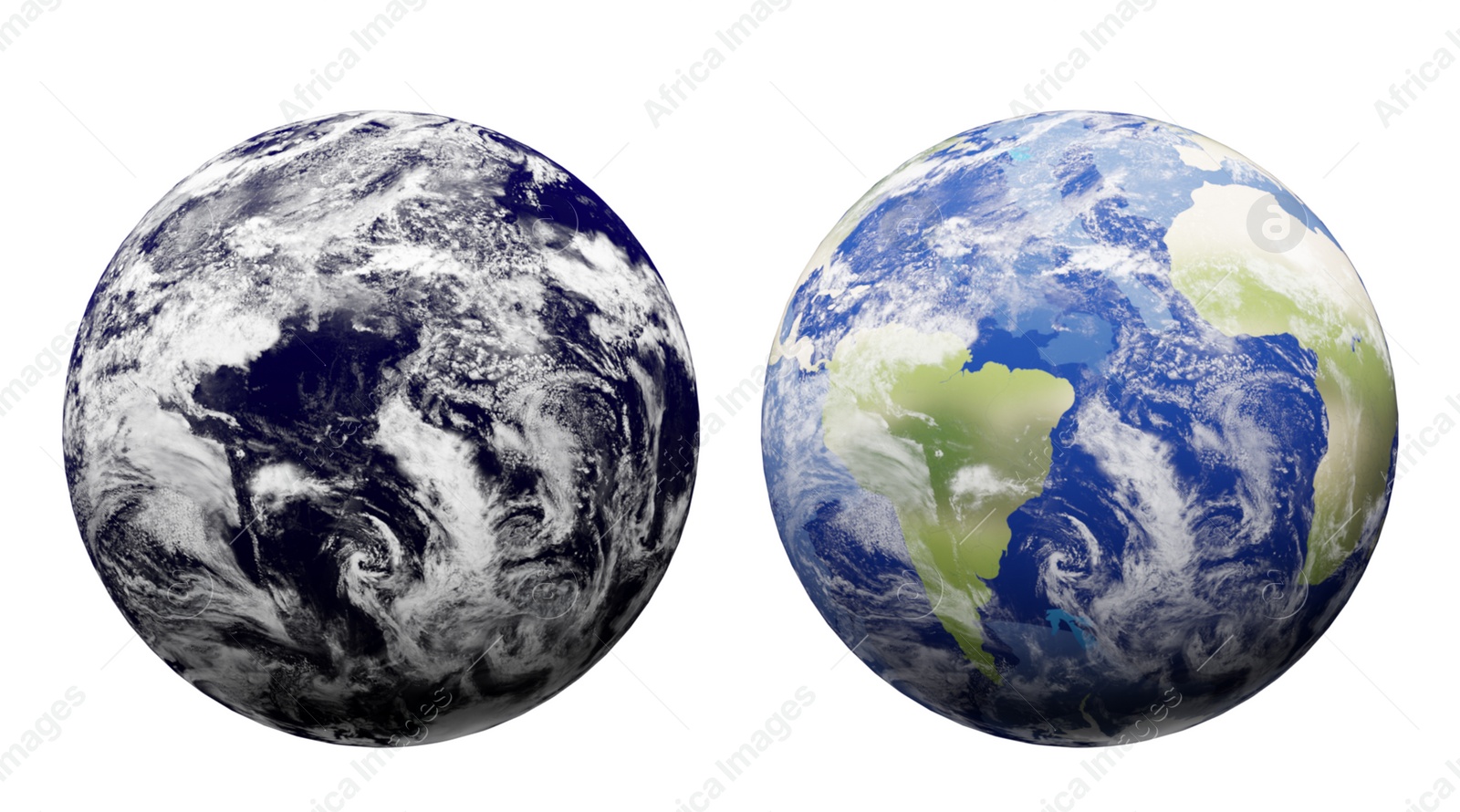 Illustration of Illustrations of planet Earth on white background, collage