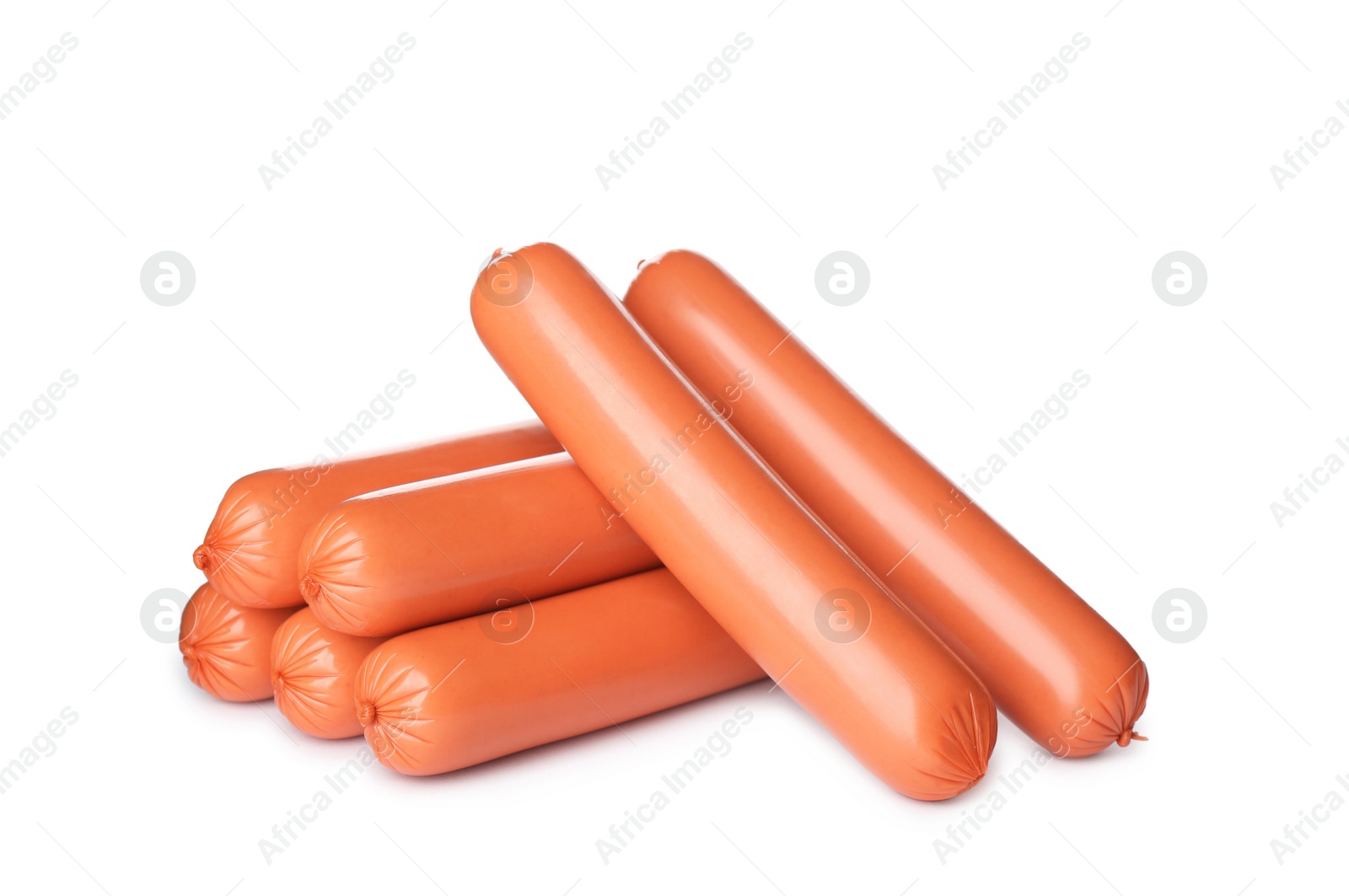 Photo of Fresh raw vegetarian sausages on white background