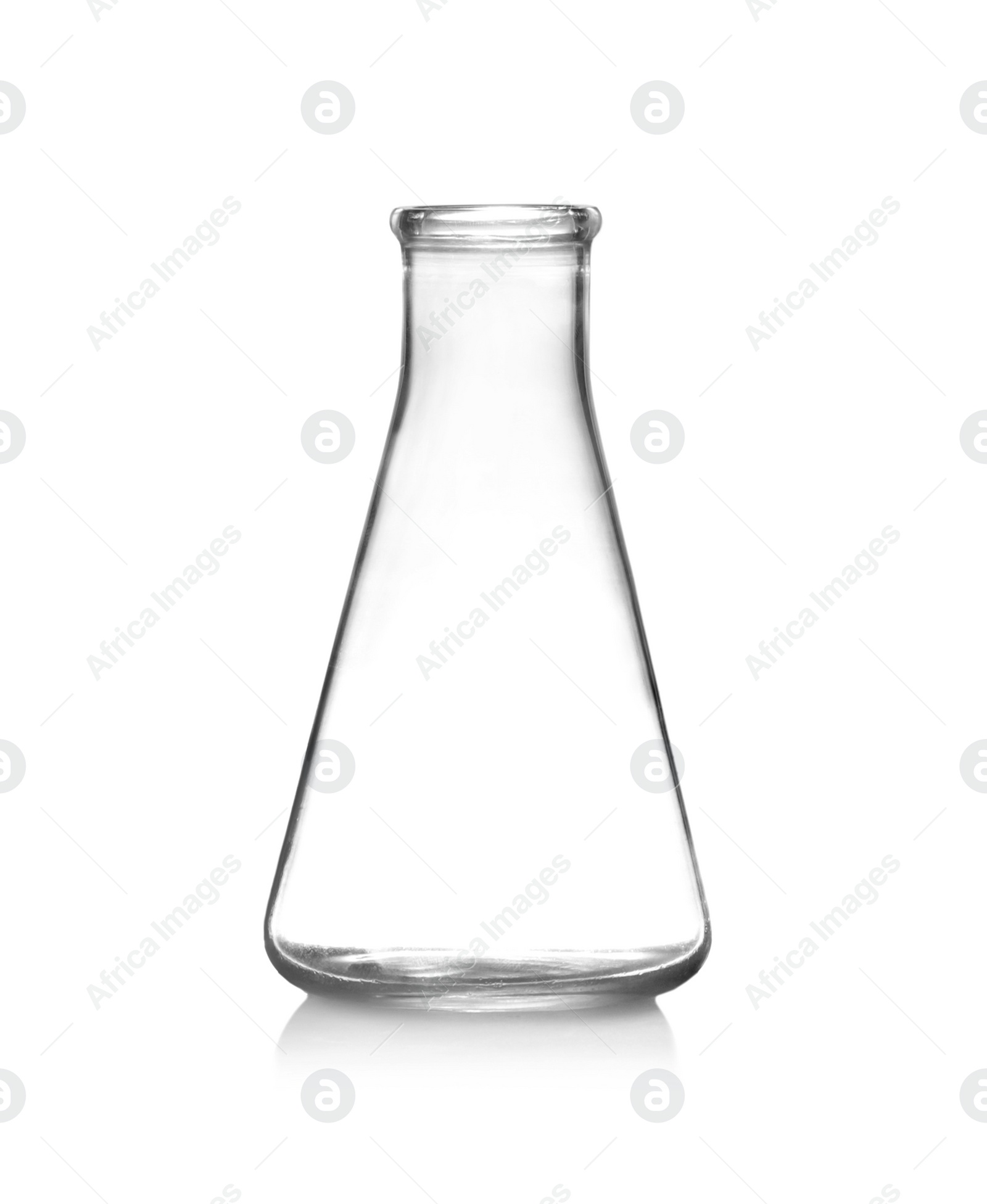 Photo of Empty flask isolated on white. Laboratory equipment