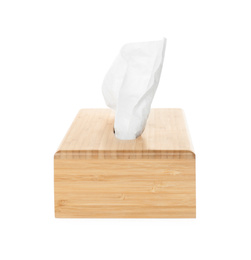 Photo of Holder with paper tissues isolated on white