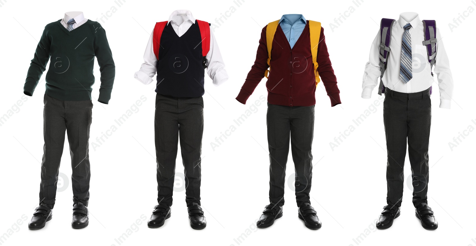 Image of Set of school uniforms for boys on white background. Banner design 
