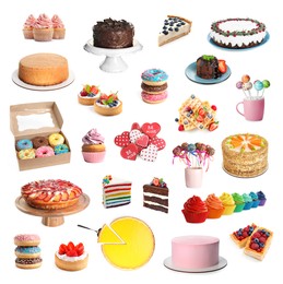 Image of Set with different tasty confectionery on white background