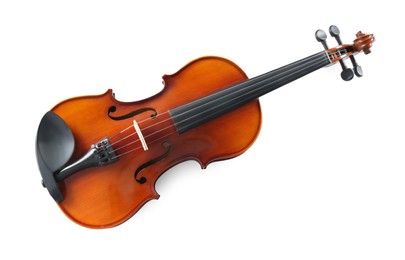 Photo of Beautiful violin isolated on white. Classic musical instrument