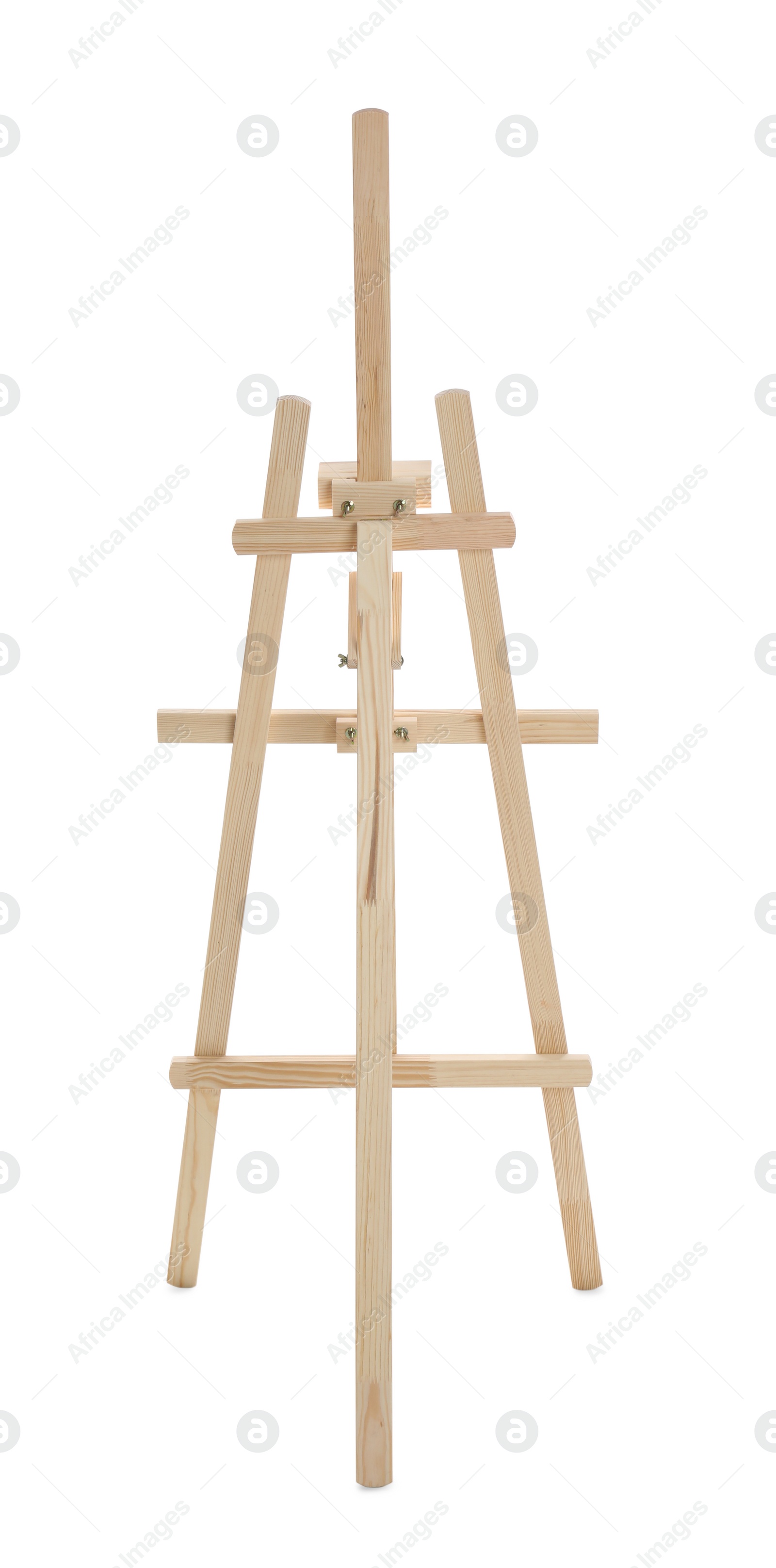 Photo of Empty wooden easel isolated on white. Equipment for art