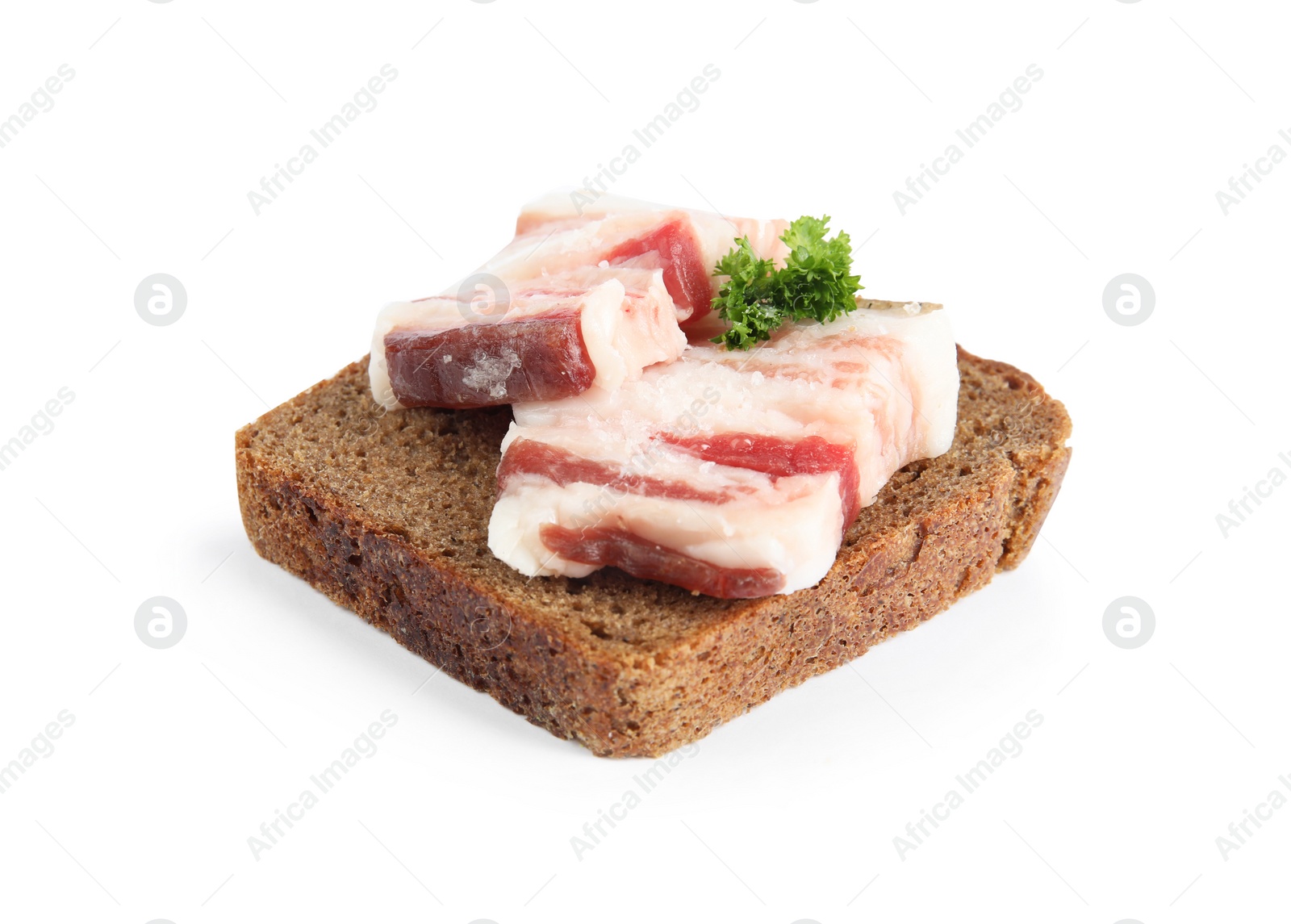 Photo of Pork fatback sandwich with parsley isolated on white