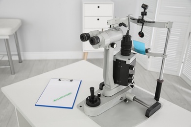 Photo of Ophthalmic slit lamp at children's doctor office