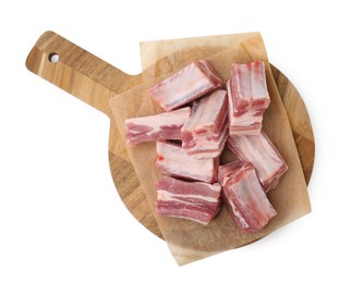 Cut raw pork ribs isolated on white, top view
