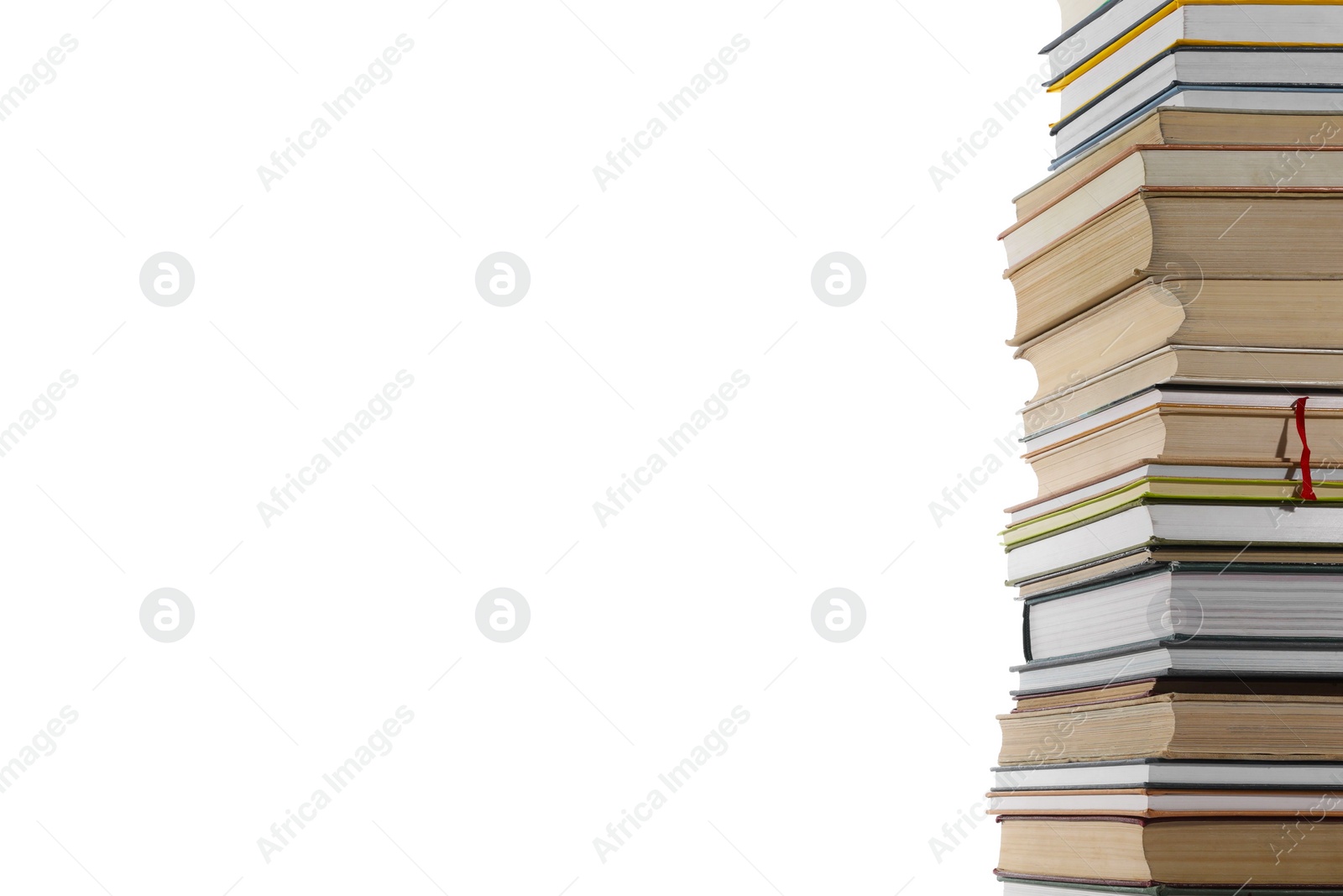 Photo of Stack of many different books isolated on white