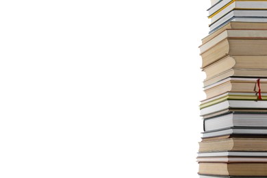 Photo of Stack of many different books isolated on white