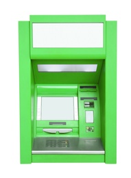 Modern automated cash machine isolated on white