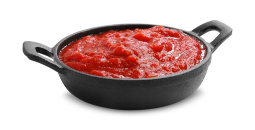Photo of Homemade tomato sauce in bowl isolated on white