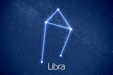 Image of Libra constellation. Stick figure pattern in starry night sky