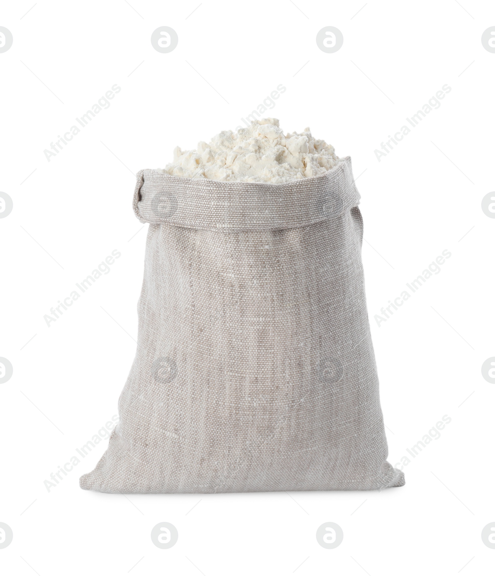 Photo of Sack with organic flour isolated on white