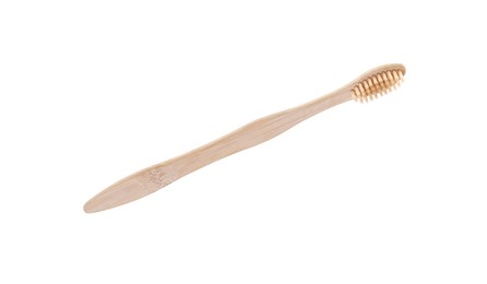 Photo of One bamboo toothbrush isolated on white. Eco friendly product