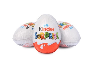 Slynchev Bryag, Bulgaria - May 23, 2023: Kinder Surprise Eggs on white background