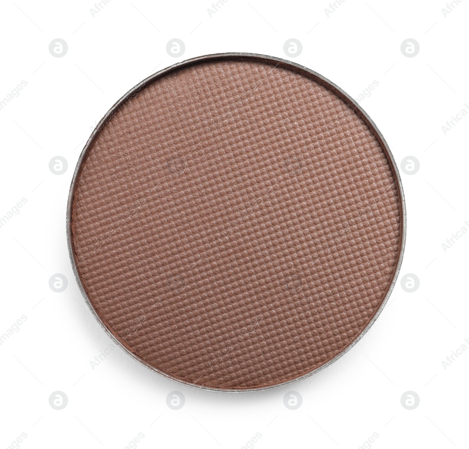 Photo of Brown eye shadow on white background, top view. Decorative cosmetics