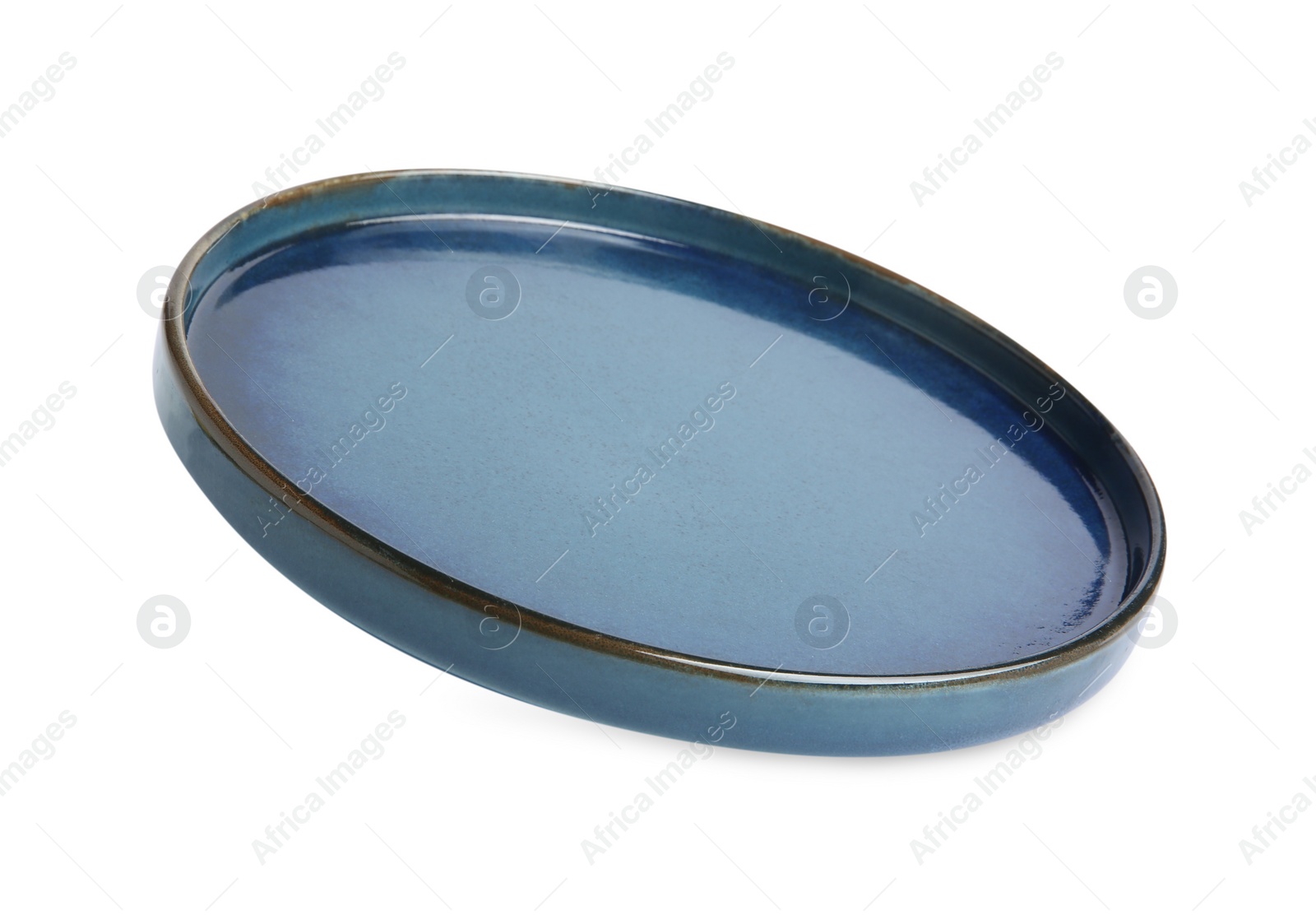 Photo of Beautiful blue ceramic plate isolated on white