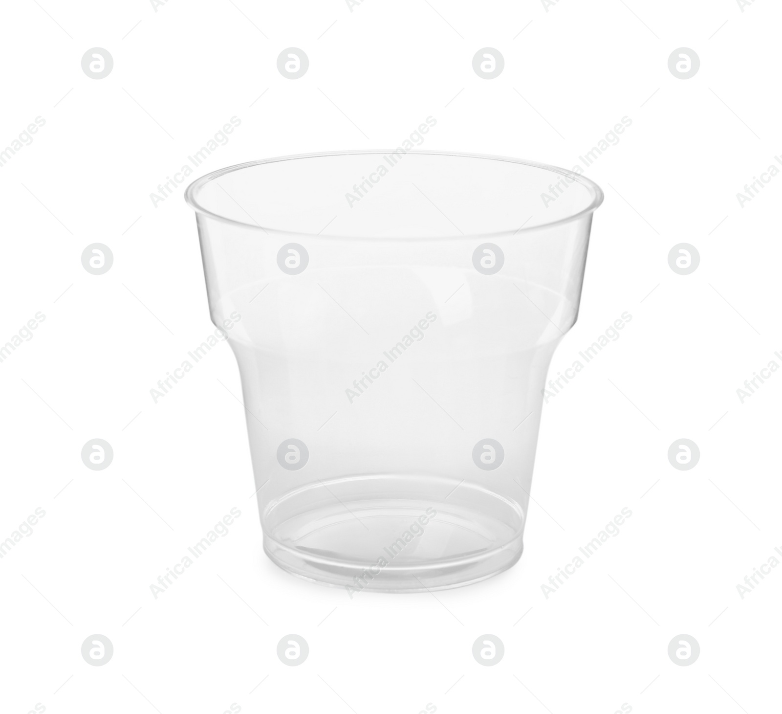 Photo of Transparent disposable plastic cup isolated on white