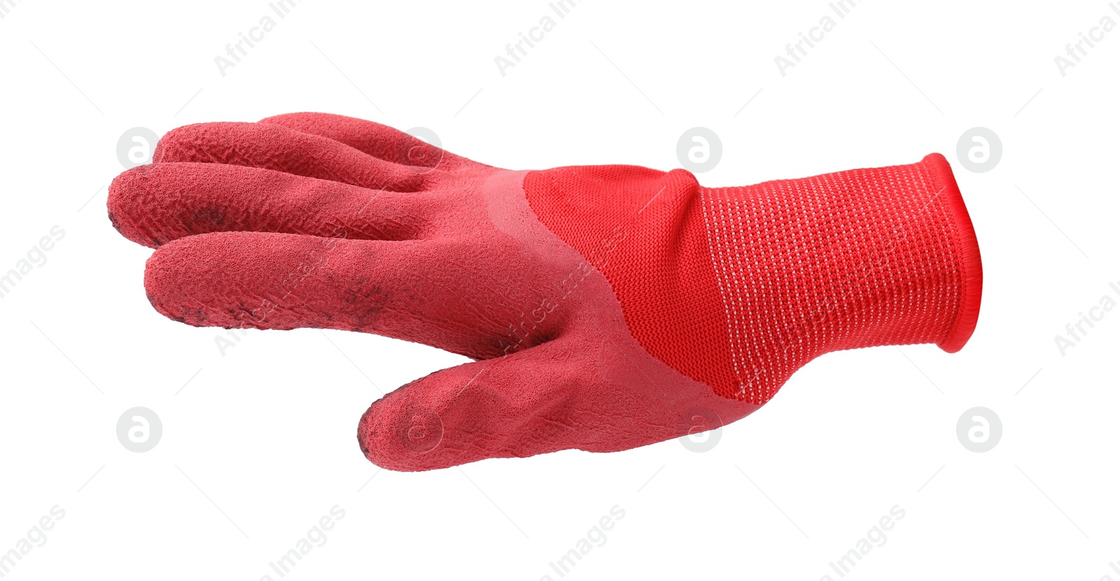 Image of One dirty gardening glove isolated on white