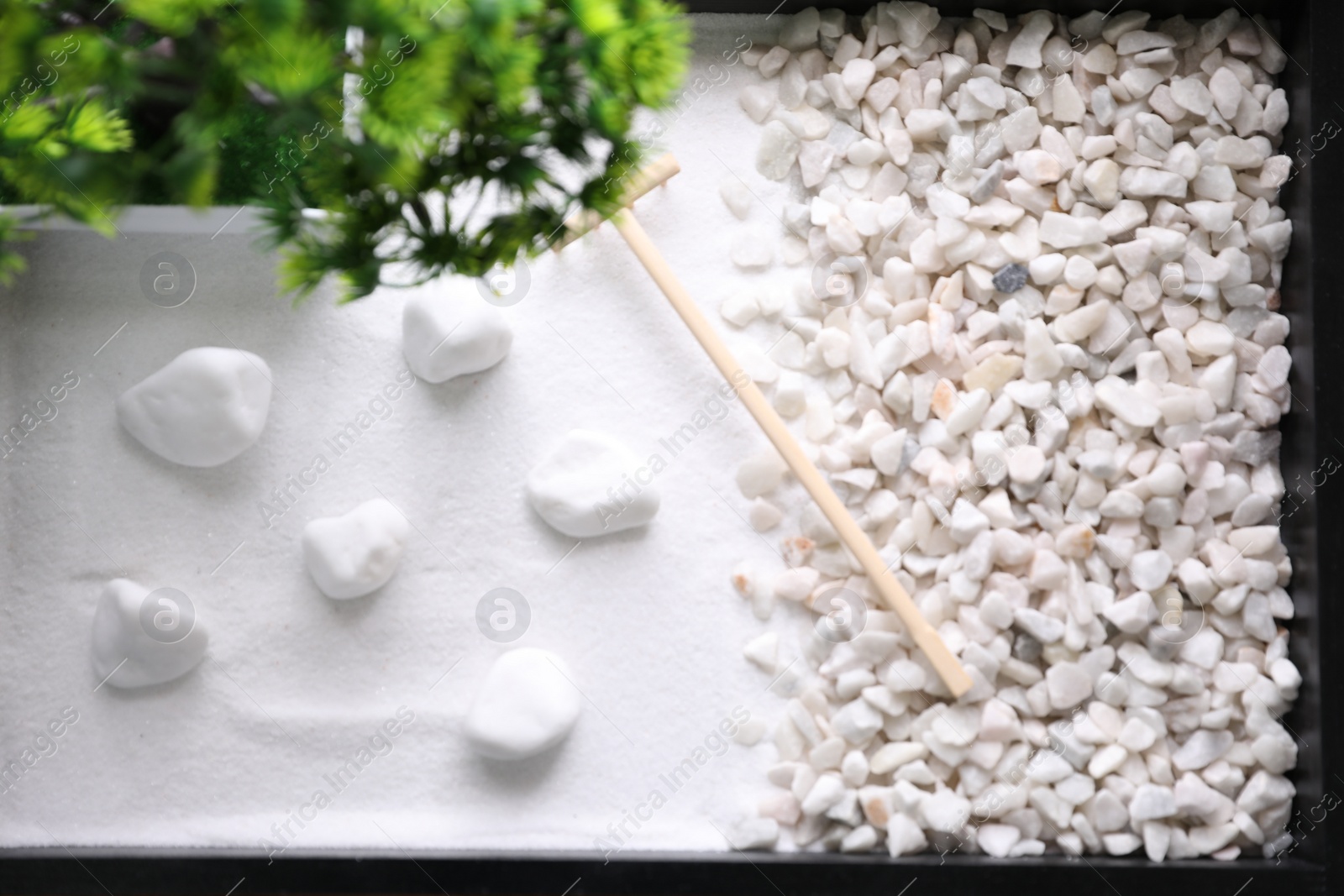 Photo of Top view of beautiful miniature zen garden