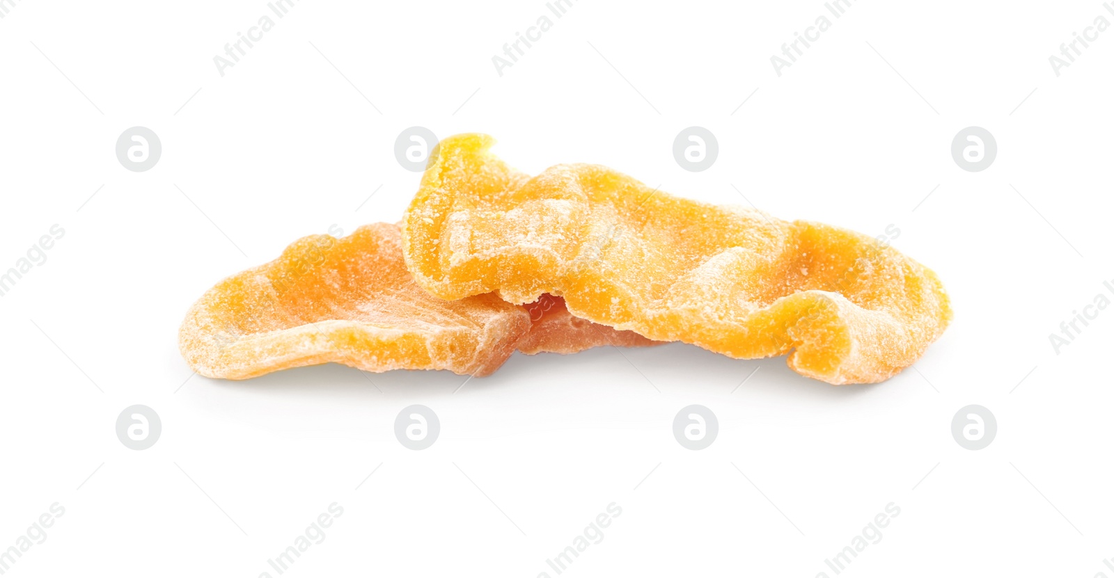 Photo of Sweet dried jackfruit slices on white background