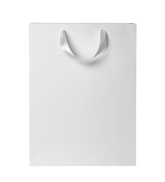 Photo of Paper shopping bag isolated on white. Mock up for design