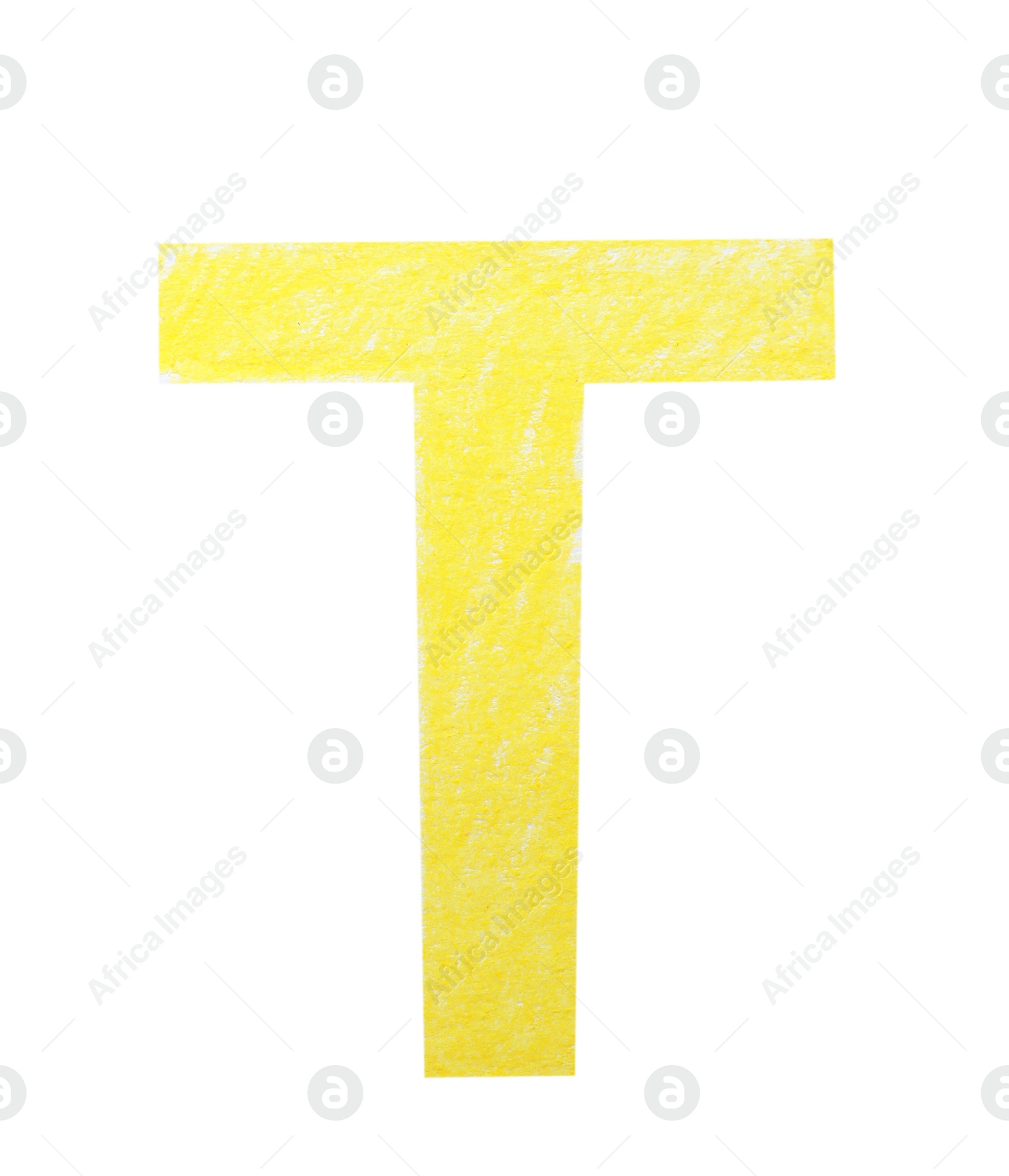 Photo of Letter T written with yellow pencil on white background, top view