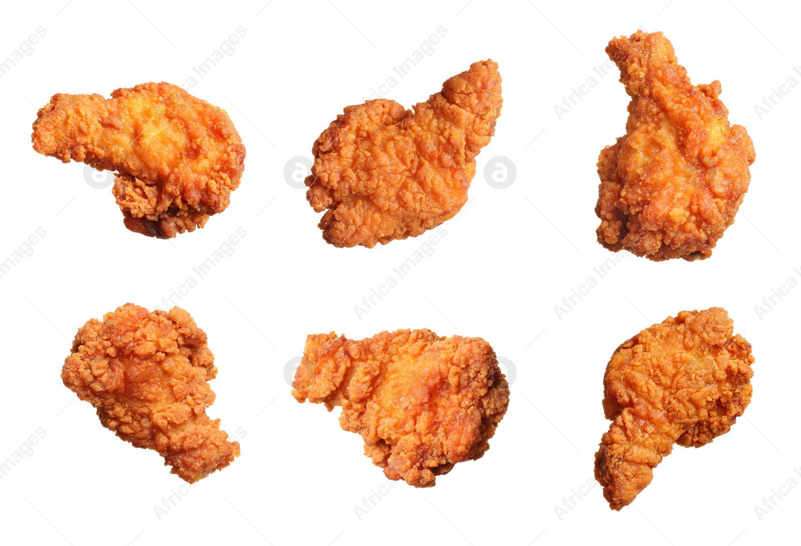 Image of Set of fresh fried chicken on white background