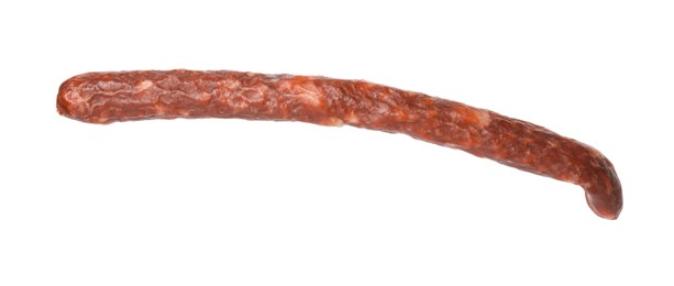 Thin dry smoked sausage isolated on white