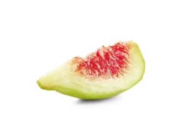 Slice of ripe green fig on white background