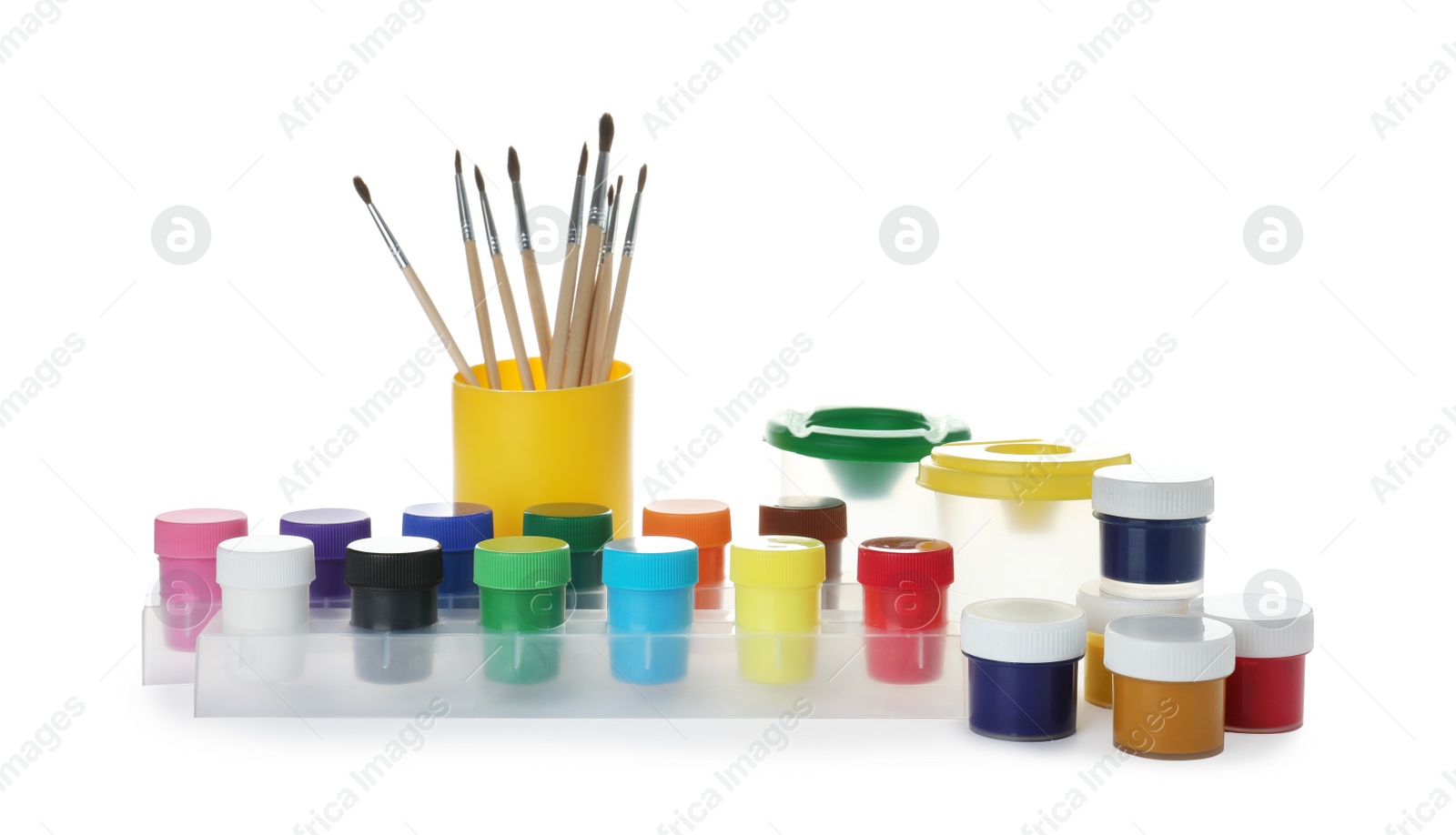 Photo of Set of painting tools for children on white background