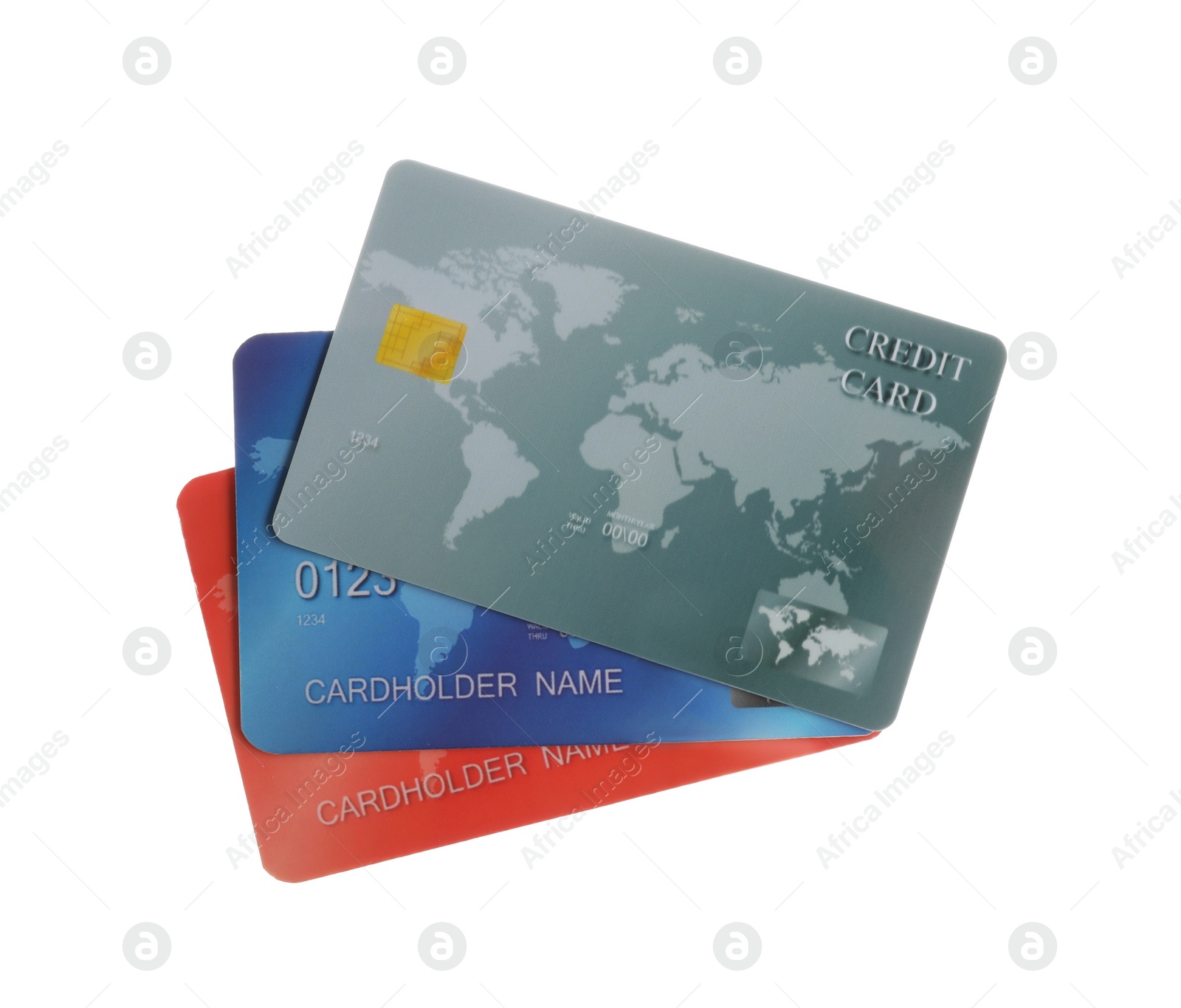 Photo of Different plastic credit cards on white background