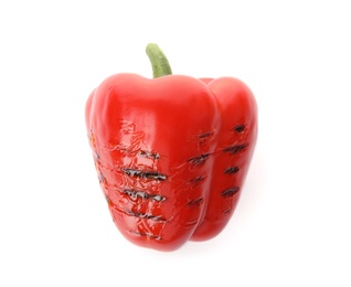 Grilled ripe paprika pepper on white background