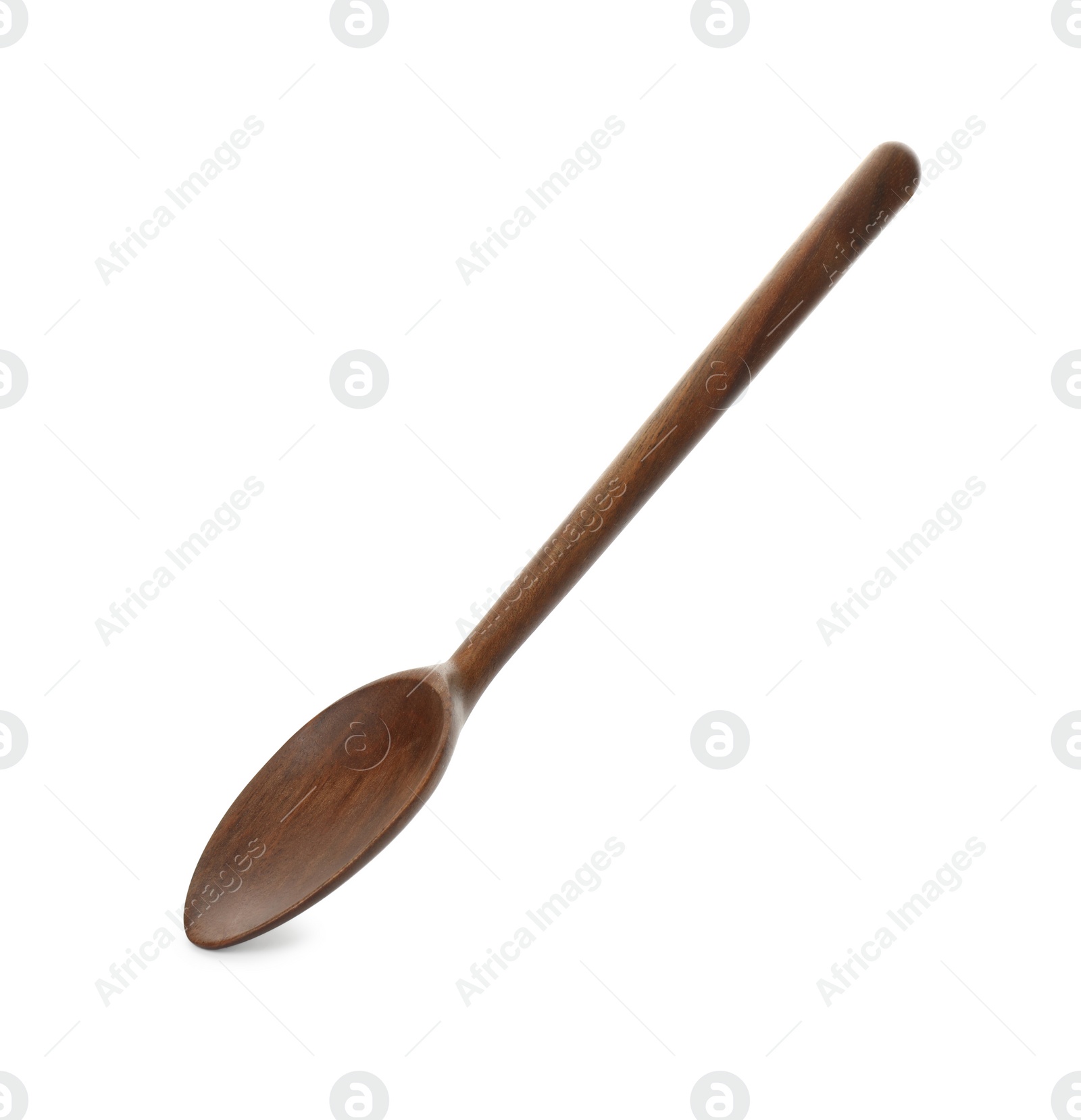 Photo of One empty wooden spoon isolated on white