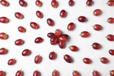 Fresh ripe juicy grapes on white background, top view