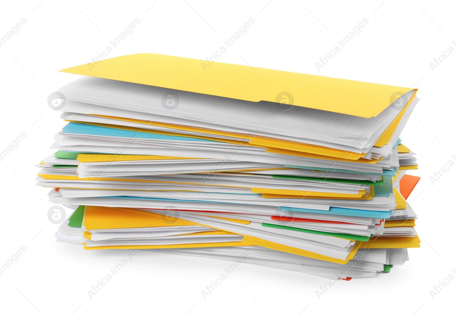 Photo of Stack of different files with documents on white background