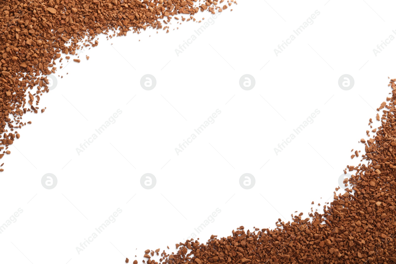 Photo of Aromatic instant coffee isolated on white, top view