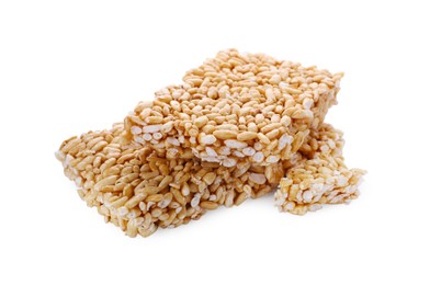 Puffed rice bars (kozinaki) on white background