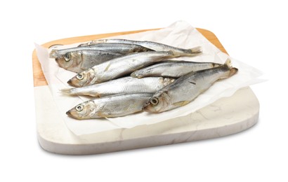 Photo of Fresh raw Baltic sprats isolated on white