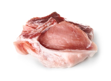 Photo of Raw steaks on white background. Fresh meat