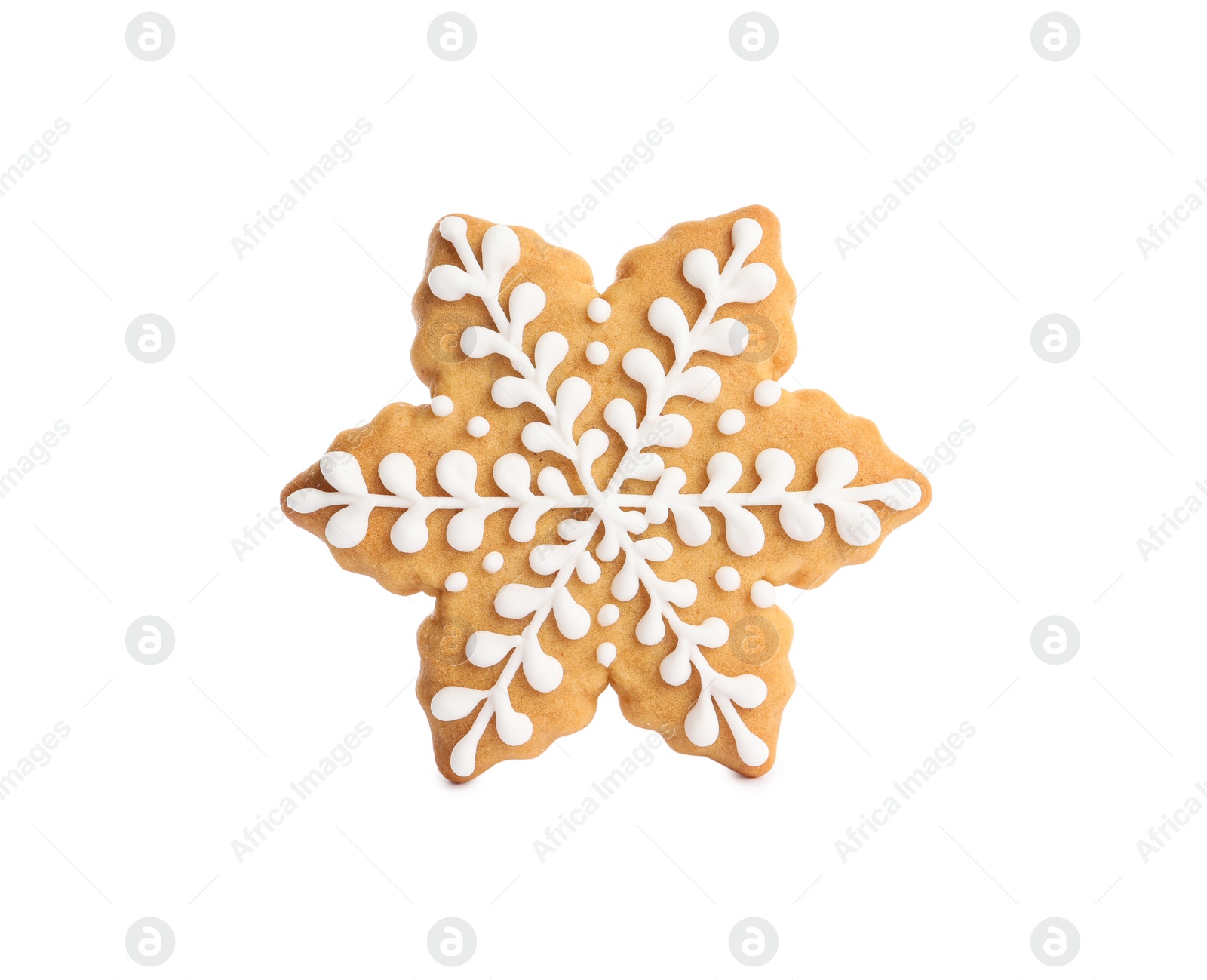 Photo of Tasty snowflake shaped Christmas cookie isolated on white