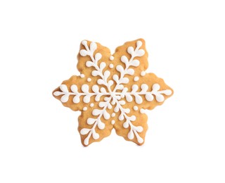 Tasty snowflake shaped Christmas cookie isolated on white