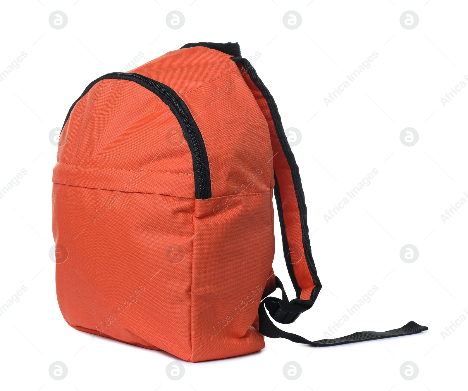 Photo of One stylish orange backpack on white background