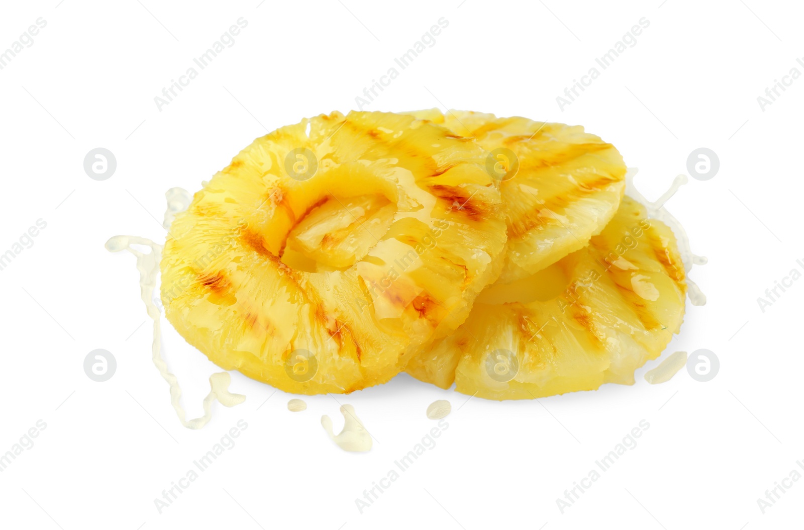 Photo of Tasty grilled pineapple slices isolated on white