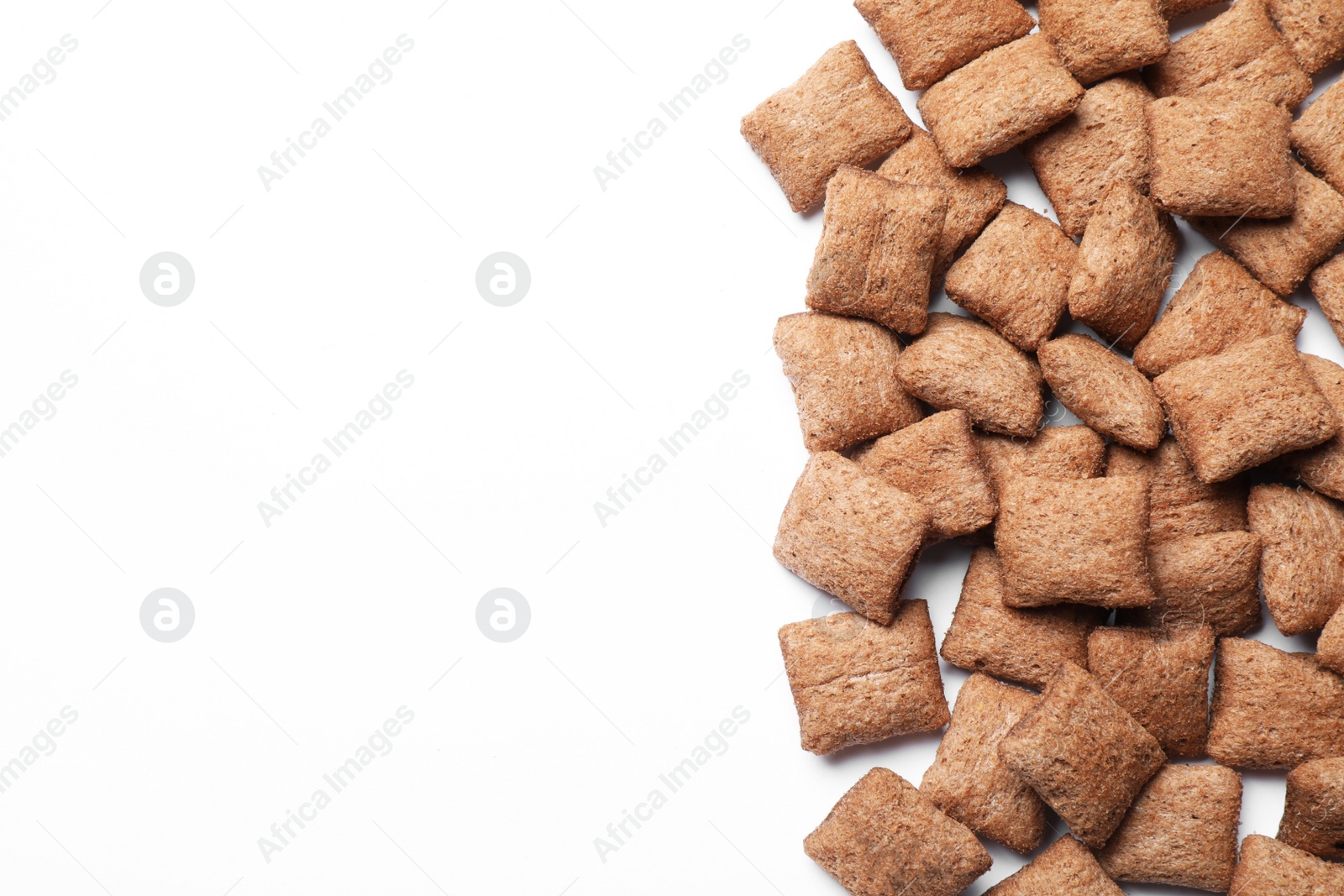 Photo of Delicious chocolate corn pads on white background, top view