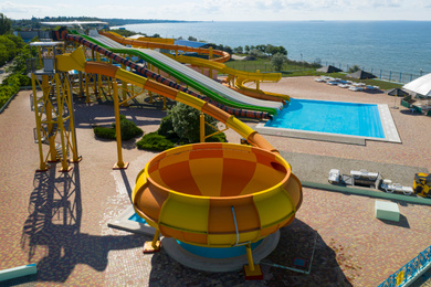 Aerial view of water park on sunny day