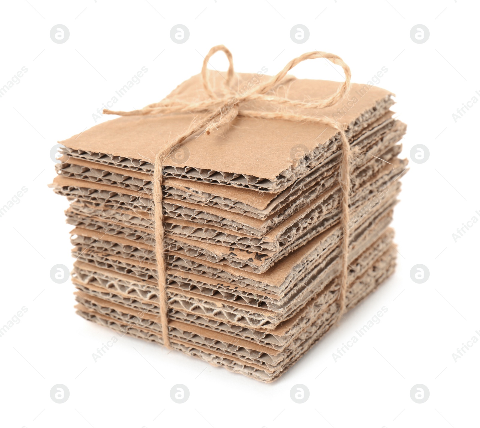 Photo of Stack of cardboard pieces on white background. Recyclable material