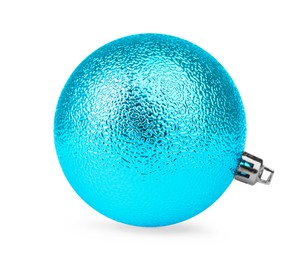 Photo of Beautiful light blue Christmas ball isolated on white